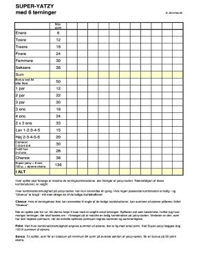 Super-Yatzy Scorecard - Blank Fillable Template | Fill Out, Print ...