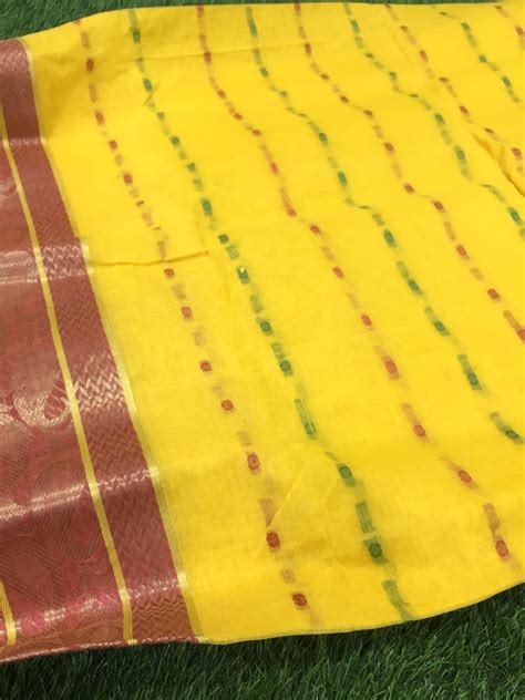 Handloom Cotton Woven Saree With Zari Border - Yellow – Phulari