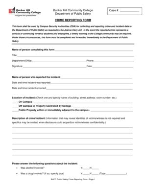 Fillable Online bhcc BHCC Crime Reporting Form - Bunker Hill Community ...