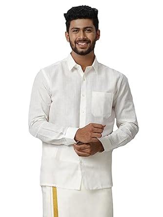 RAMRAJ COTTON Mens Full Sleeve Shirt(Cream_1-44) : Amazon.in: Clothing ...