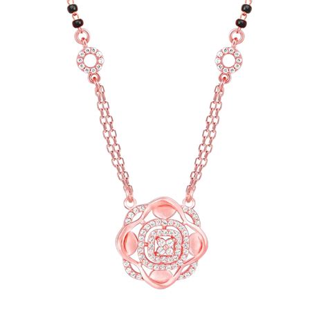 GIVA 925 Silver Rose Gold Subtle Sparkle Mangalsutra | Black Bead ...