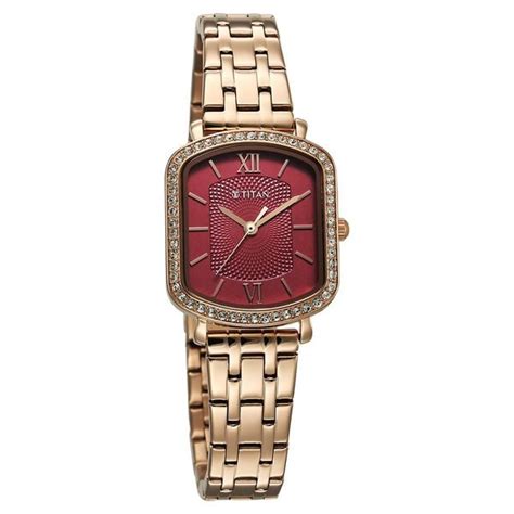 Buy Online Titan Purple Metro Quartz Analog Red Dial Rose Gold Plated ...