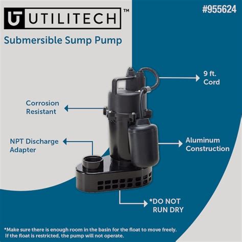 Utilitech 1/2-HP 55-GPM Aluminum Submersible Sump Pump 148011 at Lowes.com