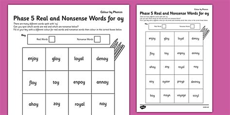 Phase 5 'oy' Colour by Phoneme Real and Nonsense Words - phase 5