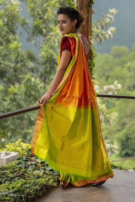 Gold Yellow And Green Pure Silk Jacquard Saree – BharatSthali