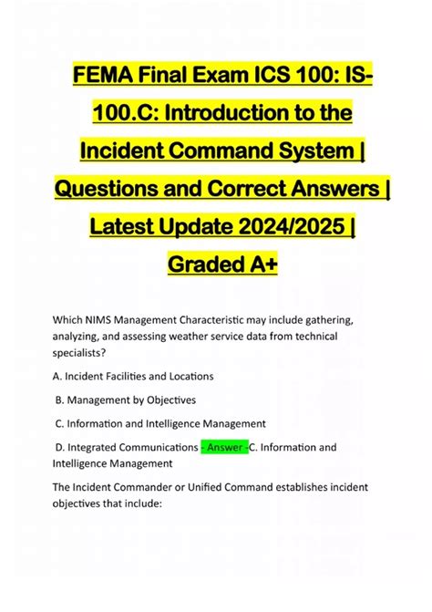 FEMA Final Exam ICS 100: IS- 100.C: Introduction to the Incident ...