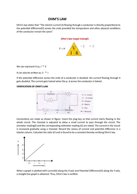 OHMS LAW and its Experimental Verification - OHM’S LAW Ohm’s law states ...