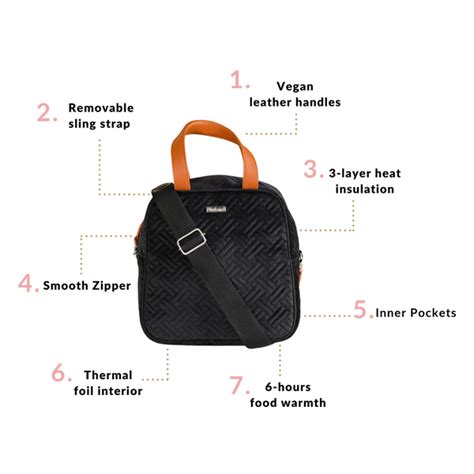 Sling Velvet Thermal Insulated Lunch Bag Black Online - Premium Lunch ...