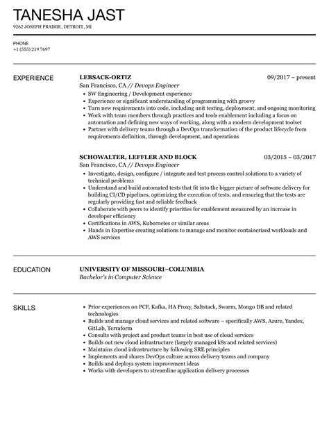 Devops Engineer Resume Samples | Velvet Jobs