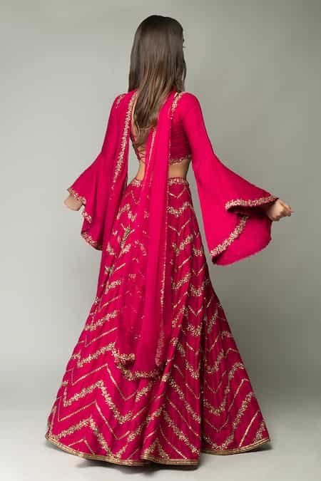 Buy Fuchsia Sequins And Micro Crystals, Zardozi Plunge Chevron ...