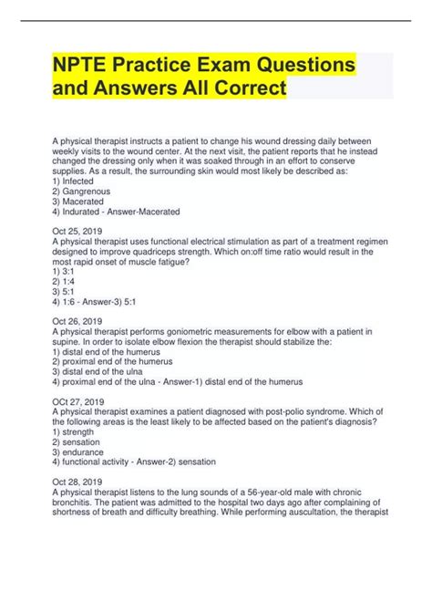NPTE Practice Exam Questions and Answers All Correct - NPTE - Stuvia US