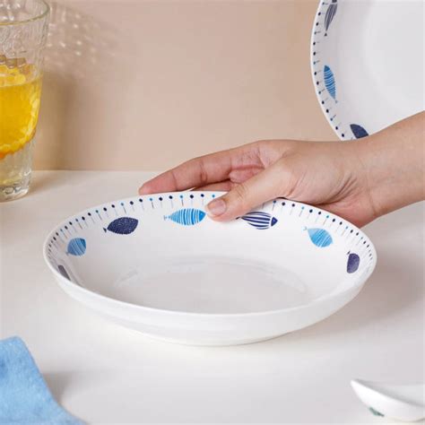 White Ceramic Crockery Set | Fish pattern | Microwave Safe