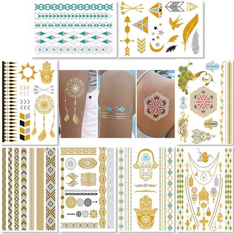 Sovereign-Gear Metallic Temporary Tattoos for Women Teens Girls - 8 ...