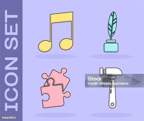 Set Marteau Note De Musique Ton Pièce De Puzzle Et Icône Plume Et ...