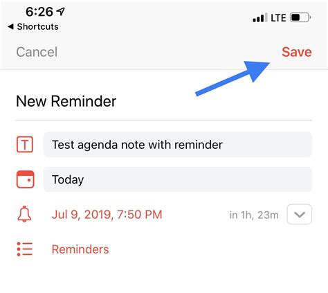 Creating a reminder with Shortcuts - Shortcuts - Agenda Community