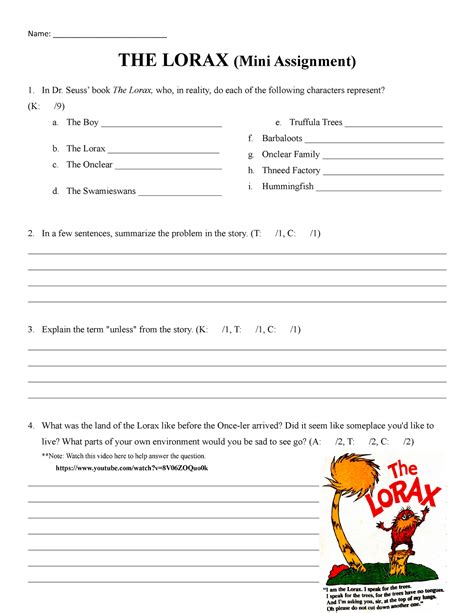 The Lorax Analysis Questions | PDF | Rhinoceros | Value (Ethics ...
