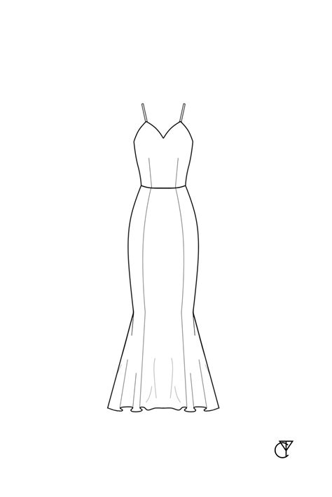 Mermaid Dress Technical Drawing | Lengan panjang, Model - Dress Flat Sketch