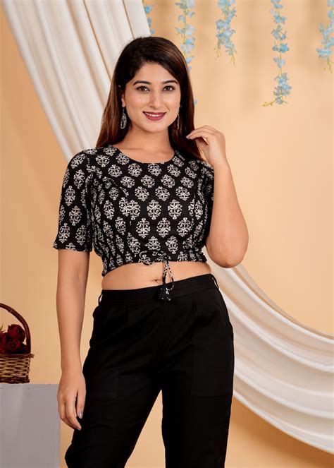 YASH GALLERY Women's Cotton Floral Printed Regular Blouse (Black ...