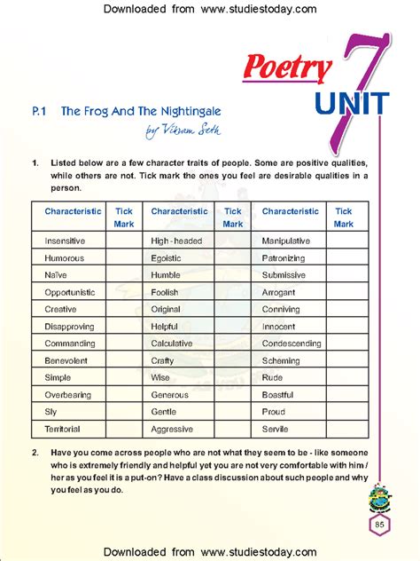 CBSE Class 10 Poetry The Frog and Nightangle - CBSE 85 UNITUNIT 77 ...