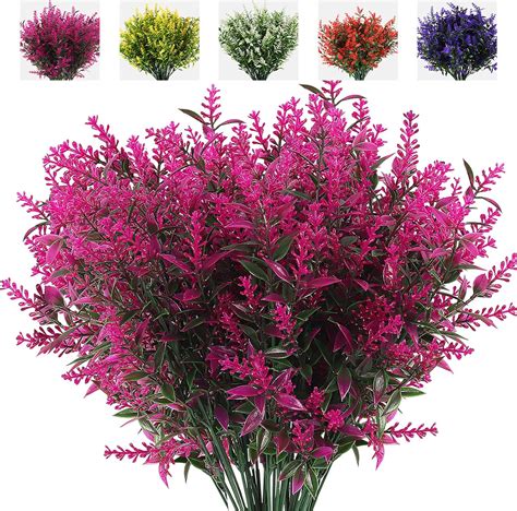 RECUTMS 8 Bundles Artificial Flowers Fake Outdoor Plants Faux UV ...