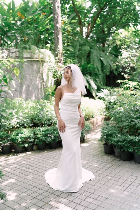 Bree Asymmetric Column Crepe Wedding Dress | Bone and Grey Bridal | Affordable Minimal Wedding ...