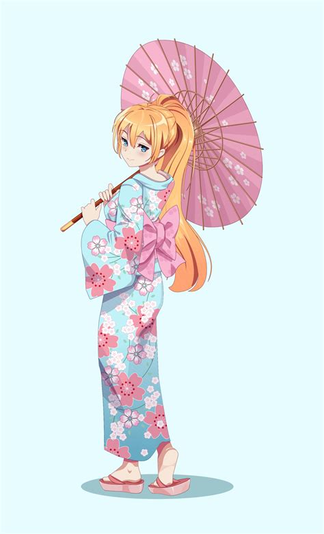 Anime manga girls in traditional Japanese kimono costume holding paper ...