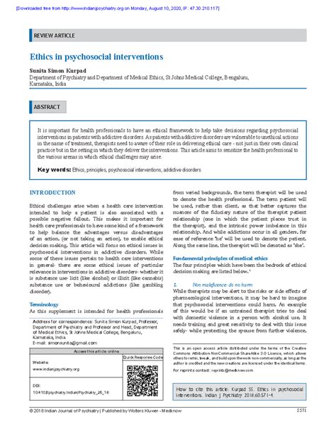 Ethics in therapy - Ethic in psychotherpy important - © 2018 Indian ...
