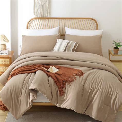 ROSGONIA Queen Comforter Set Taupe Brown, 3pcs(1 Boho Tan Comforter & 2 ...