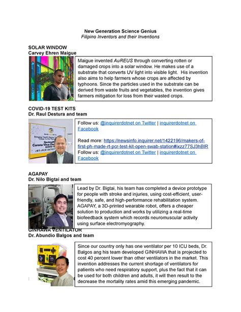 STS - Modern Filipino Inventors and their Inventions - New Generation Science Genius Filipino ...