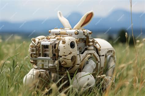 Premium Photo | Grassland monitoring robotic rabbit unit in midjump isolated on a white background