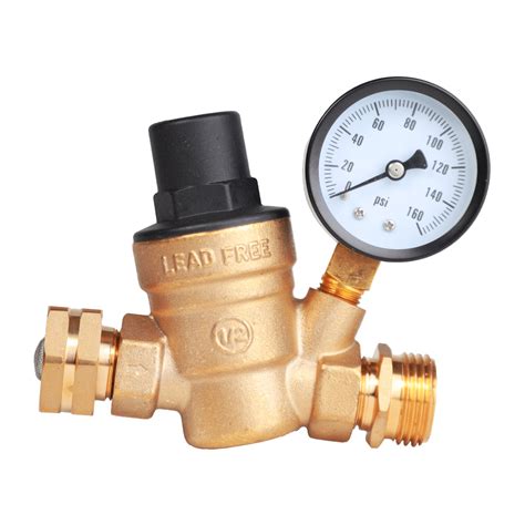 TechnoRV Water Pressure Regulator with Gauge - Brass