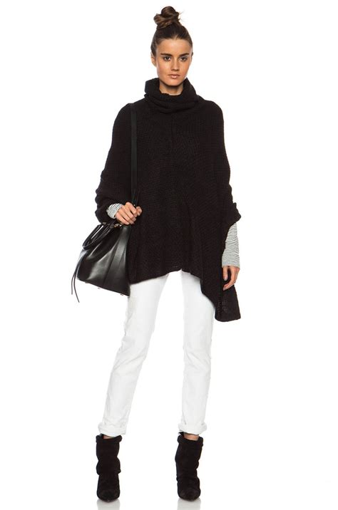 NILI LOTAN Alpaca-Blend Cape Seed Stitch with Cable Poncho in Black | FWRD