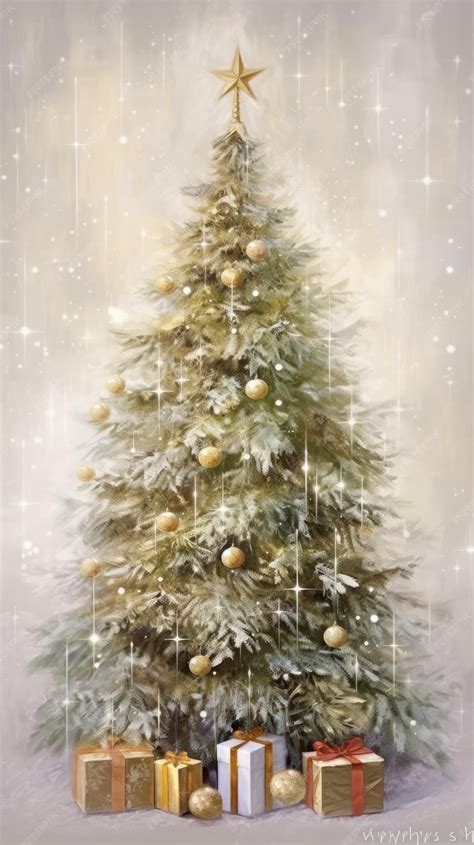 Premium Photo | Oil painting of Christmas tree with gifts for Christmas ...