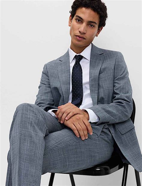 Buy Tailored Fit Check Stretch Jacket at Marks & Spencer