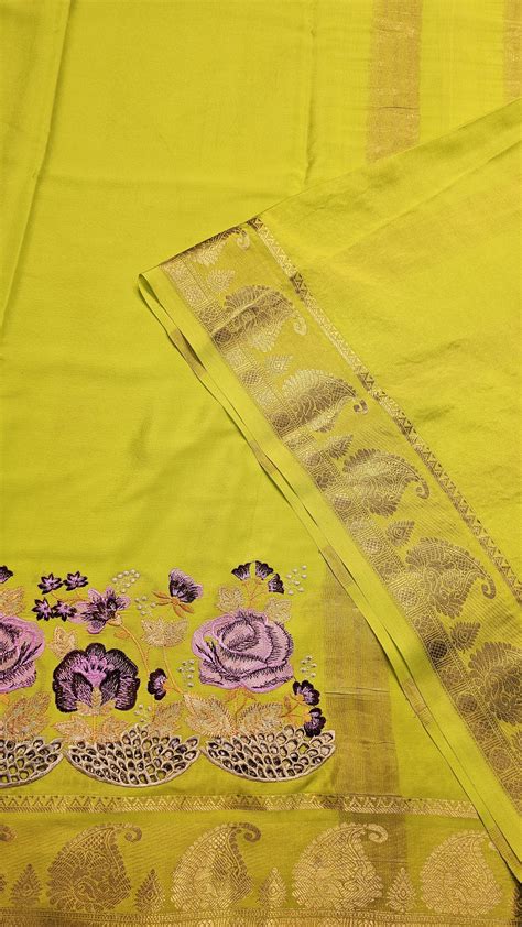 Mysore crepe silk saree with KSIC Finish in lemon green self in one si ...