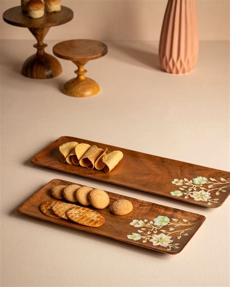 Enchanted Aura Wood Hand Painted Serving Platter (Set of 2) – Silken