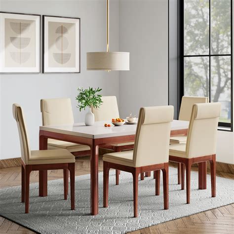 GODREJ INTERIO Terrene 6 -Seater Synthetic Marble Rectangular Dining ...