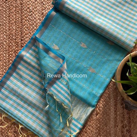Exclusive Maheshwari Sky Blue Checks Saree CLBS016 – Rewa Handloom