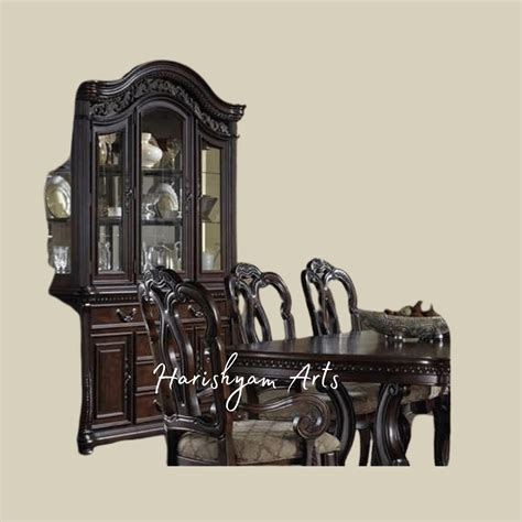 Royal Victorian Arched Glass Crockery Display Cabinet with Carved Colu