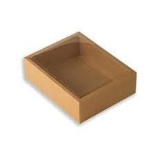 Gift Box 6x4x1 Transparent Lid Brown & Cream - Packbox