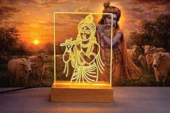 Buy Krishna Ji LED Night Lamp, Warm Yellow Light, Premium Wooden Base ...