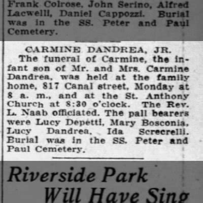 Carmine Dandrea Jr Obituary Elmira Star Gazette 06 Jul 1926 ...