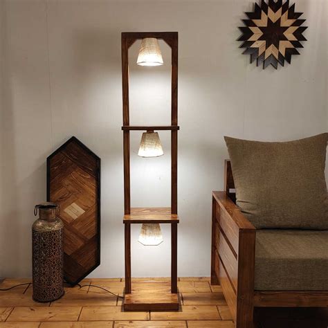 Buy Daffodil Wooden Floor Lamp with Brown Base and Jute Fabric ...
