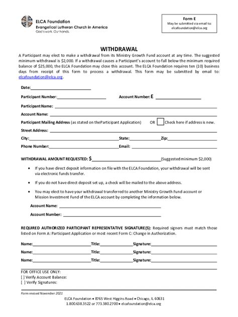 ELCA Foundation Withdrawal Form - Blank Fillable Template | Fill Out ...