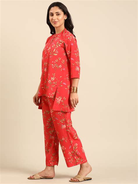 Red Printed Kurta Pant Set – Imara