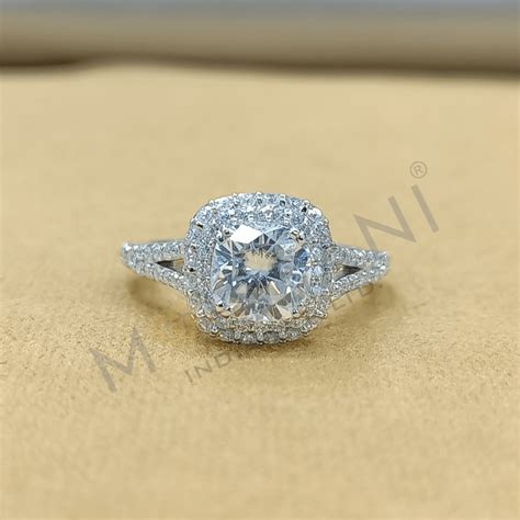 Moissanite Cushion Shape Halo Ring - LR00235-Moissani.in