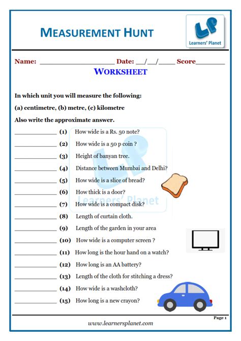 Image result for Measuring Objects Worksheet Grade 4