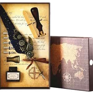 Toy Rush Calligraphy Feather Quill Pen and Ink Set, Wax Seal Stamp ...
