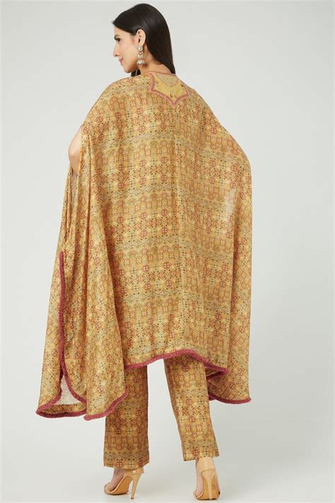 Mustard Printed Cape Set – Petticoat