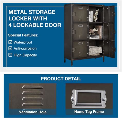 Buy PEUKC Metal Locker Storage Cabinet, 47.3 Steel Retro Cabinets with ...